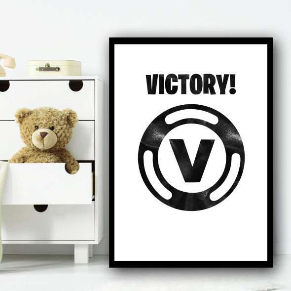 Fortnite V Black Children's Nursery Bedroom Wall Art Print