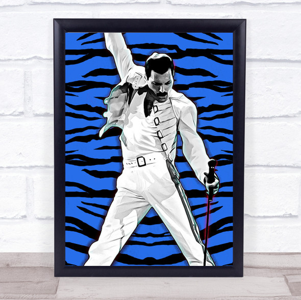 Freddie Mercury Zebra Print Blue Funky Framed Wall Art Print