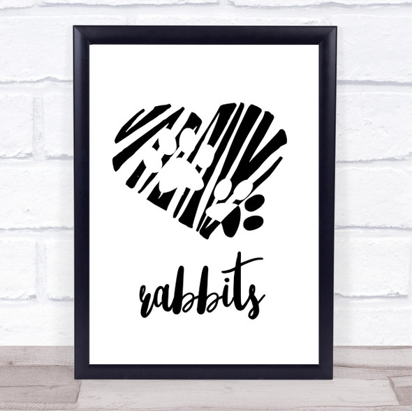 Scribble Heart Rabbit Paw Prints Quote Typogrophy Wall Art Print