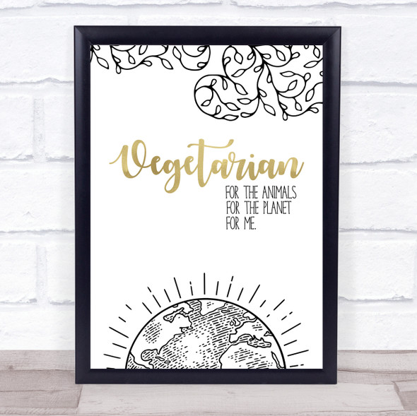 Vegetarian For Me Gold Text Style Quote Typogrophy Wall Art Print