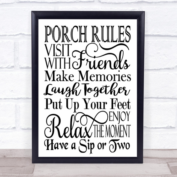 Porch Rules Visit With Friends Quote Typogrophy Wall Art Print