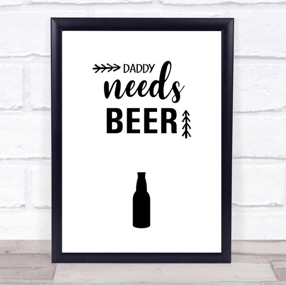 Daddy Needs Beer Quote Typogrophy Wall Art Print