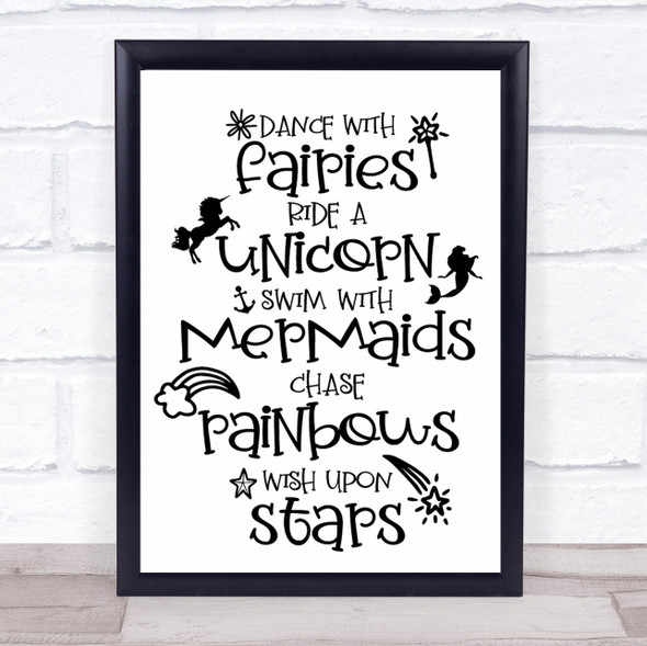 Fairies Unicorns Mermaids Quote Typogrophy Wall Art Print