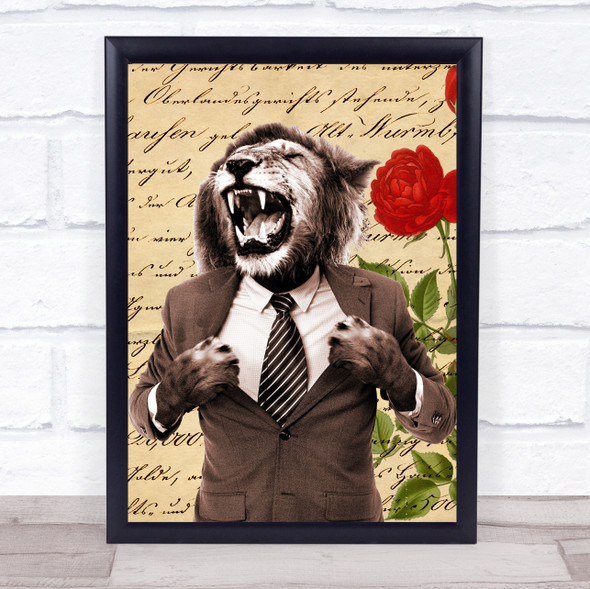 Lion Roaring In Suit Vintage Decorative Wall Art Print