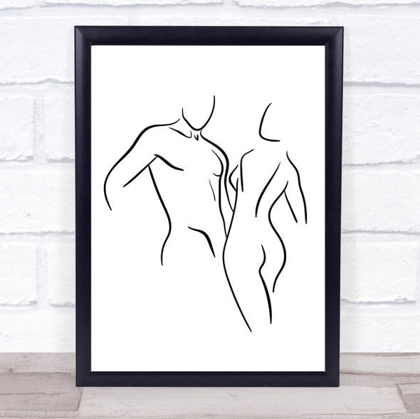 Black & White Line Art Naked Man Lady Couple Decorative Wall Art Print