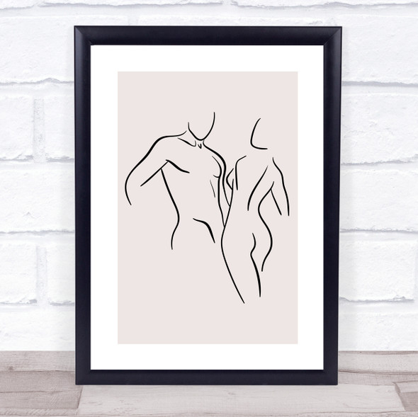 Block Colour Line Art Naked Man Lady Couple Decorative Wall Art Print