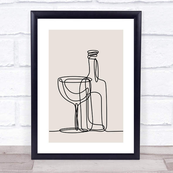 Block Colour Line Art Wine Glass And Bottle Decorative Wall Art Print