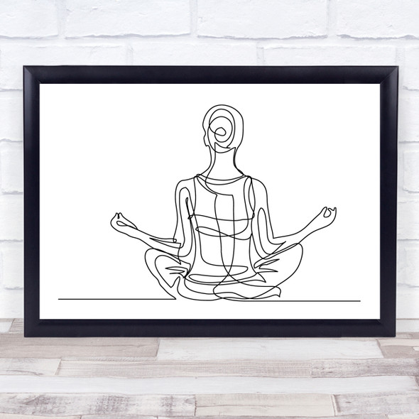 Black & White Line Art Landscape Yoga Pose Decorative Wall Art Print