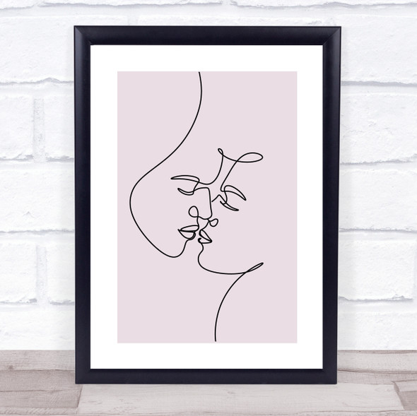 Block Colour Line Art Lovers Kissing Faces Decorative Wall Art Print