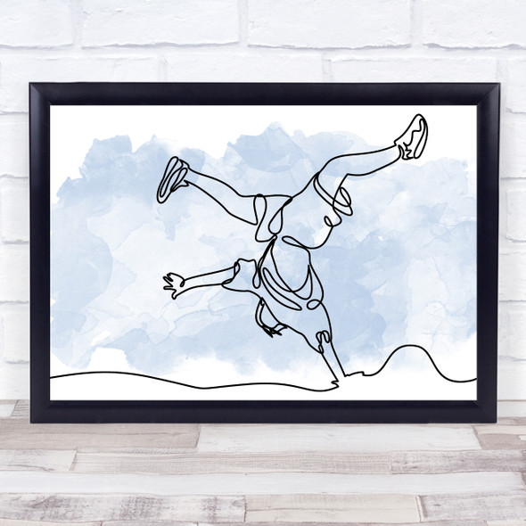 Watercolour Line Art Boy Doing Cartwheel Decorative Wall Art Print