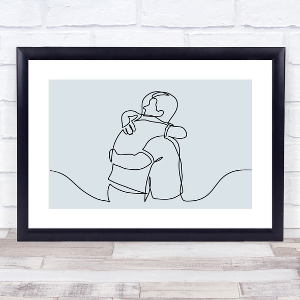 Block Colour Line Art Two Men Embracing Decorative Wall Art Print