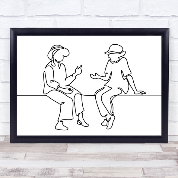 Black & White Line Art Elderly Ladies Decorative Wall Art Print