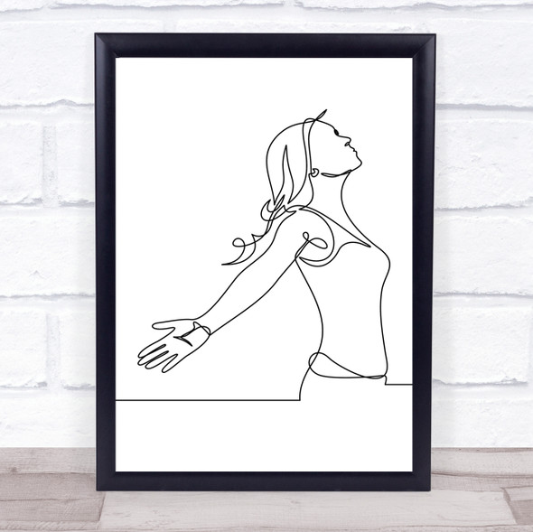 Black & White Line Art Lady Long Hair Decorative Wall Art Print