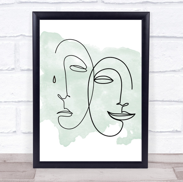 Watercolour Line Art Happy Sad Faces Decorative Wall Art Print