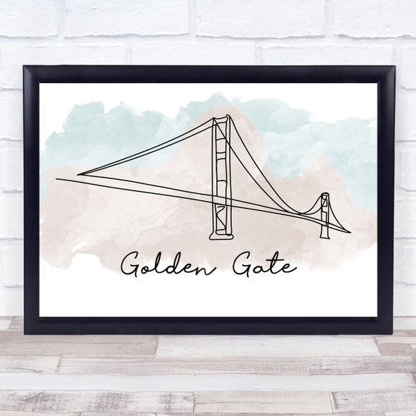 Watercolour Line Art Golden Gate Decorative Wall Art Print