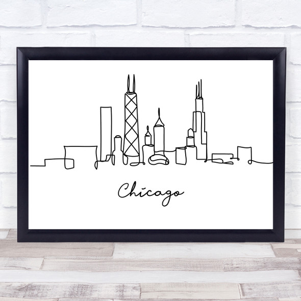 Black & White Line Art Chicago Decorative Wall Art Print