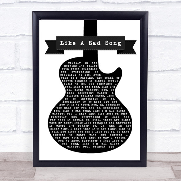 John Denver Like A Sad Song Black & White Guitar Song Lyric Print