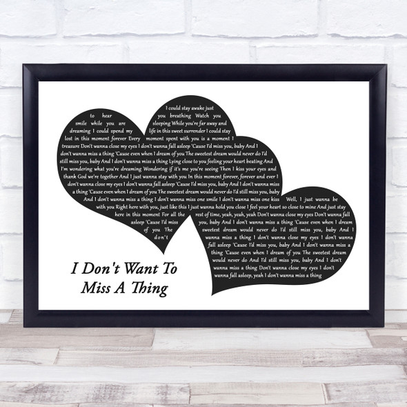 Aerosmith I Don't Want To Miss A Thing Landscape Black & White Two Hearts Song Lyric Print