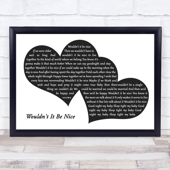 Beach Boys Wouldn't It Be Nice Landscape Black & White Two Hearts Song Lyric Print