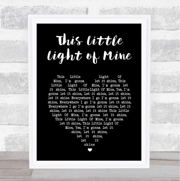 Cedarmont Kids This Little Light of Mine Black Heart Song Lyric Print