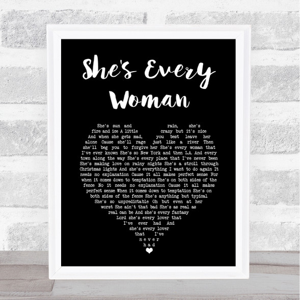 Garth Brooks She's Every Woman Black Heart Song Lyric Print