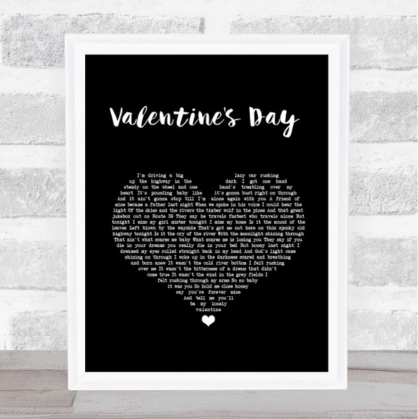 Bruce Springsteen Valentine's Day Black Heart Song Lyric Print