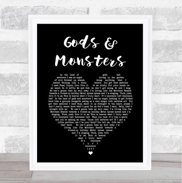 Lana Del Rey Gods & Monsters Black Heart Song Lyric Print