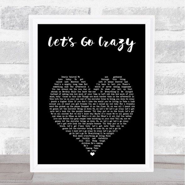 Prince And The Revolution Let's Go Grazy Black Heart Song Lyric Print