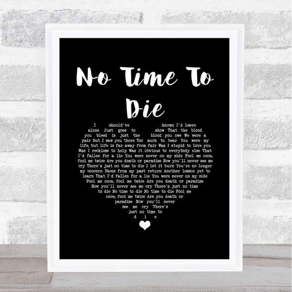 Billie Eilish No Time To Die Black Heart Song Lyric Print