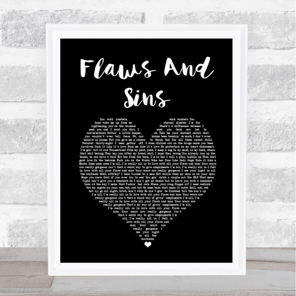 Juice WRLD Flaws And Sins Black Heart Song Lyric Print