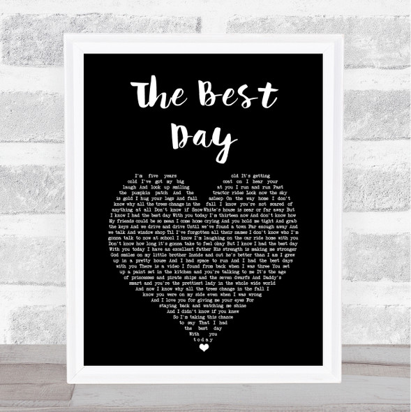 Taylor Swift The Best Day Black Heart Song Lyric Print