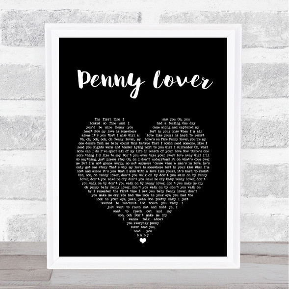 Lionel Richie Penny Lover Black Heart Song Lyric Print