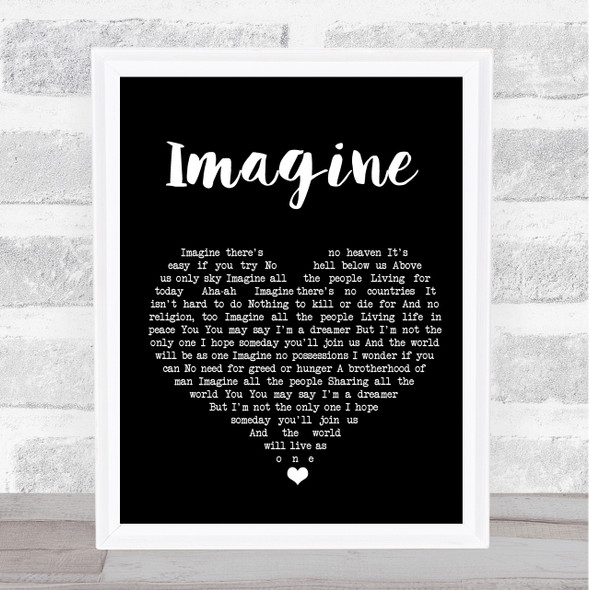 John Lennon Imagine Black Heart Song Lyric Print