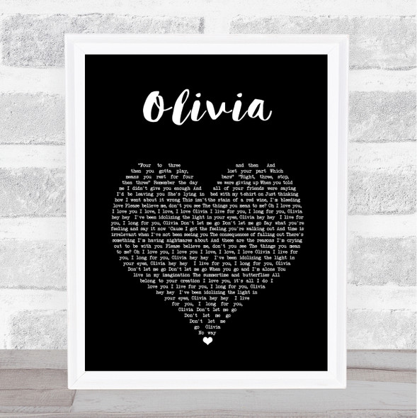 One Direction Olivia Black Heart Song Lyric Print