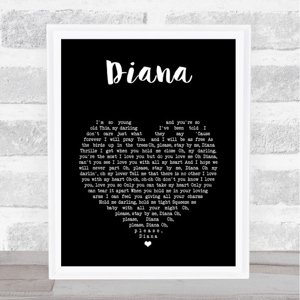 Paul Anka Diana Black Heart Song Lyric Print