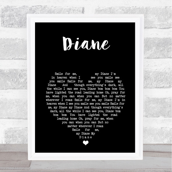 The Bachelors Diane Black Heart Song Lyric Print