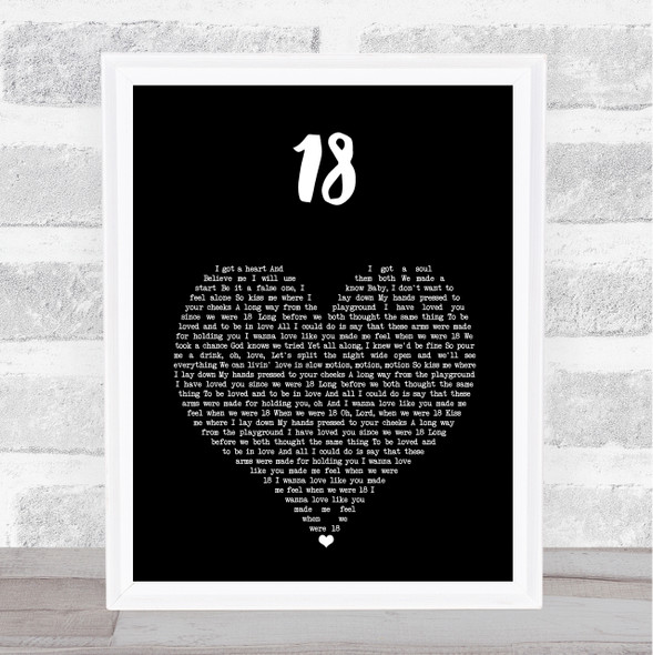 One Direction 18 Black Heart Song Lyric Print