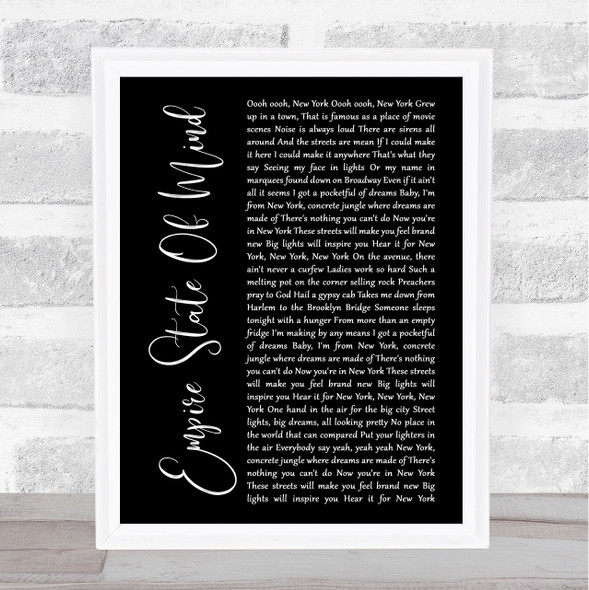 Alicia Keys Empire State Of Mind Black Script Song Lyric Print