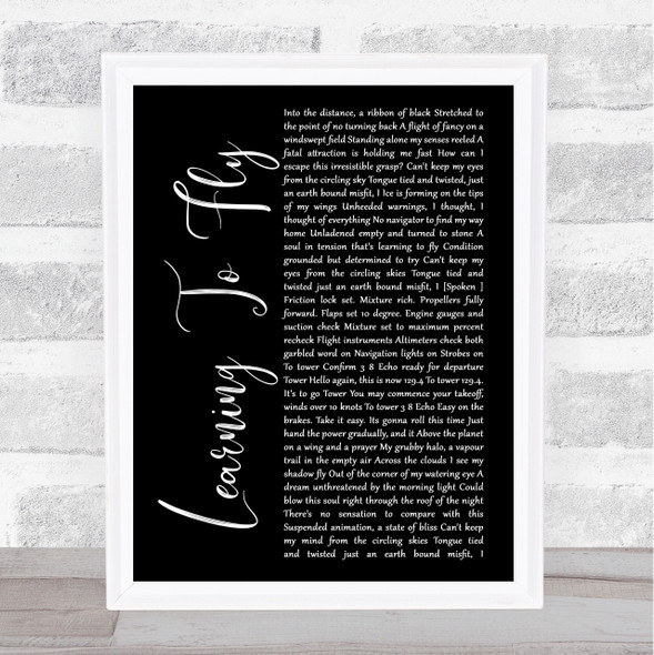 Pink Floyd Learning To Fly Black Script Song Lyric Print