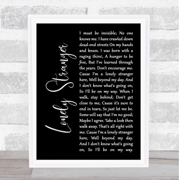 Eric Clapton Lonely Stranger Black Script Song Lyric Print