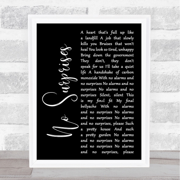 Radiohead No Surprises Black Script Song Lyric Print