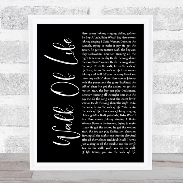 Dire Straits Walk Of Life Black Script Song Lyric Print