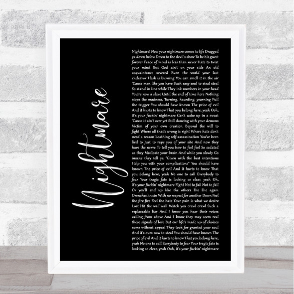 Avenged Sevenfold Nightmare Black Script Song Lyric Print