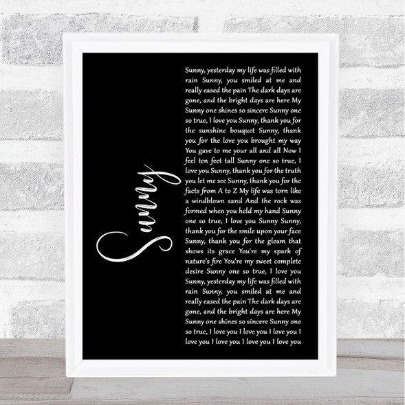 Boney M Sunny Black Script Song Lyric Print