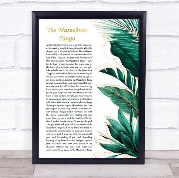 Tom Lehrer The Masochism Tango Gold Green Botanical Leaves Side Script Song Lyric Print