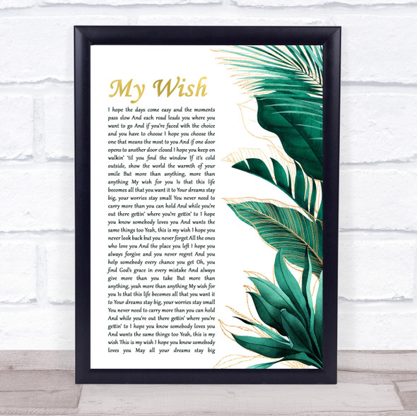 Rascal Flatts My Wish Gold Green Botanical Leaves Side Script Song Lyric Print