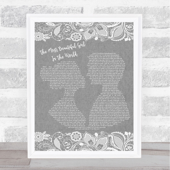 Prince The Most Beautiful Girl In The World Grey Burlap & Lace Song Lyric Print