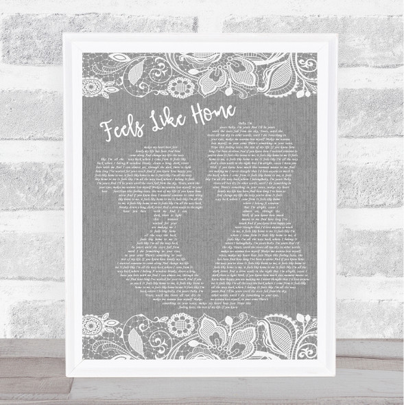 Edwina Hayes Feels Like Home Grey Burlap & Lace Song Lyric Print