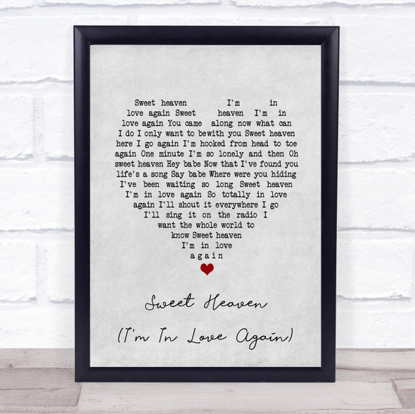 Barry Manilow Sweet Heaven (I'm In Love Again) Grey Heart Song Lyric Print