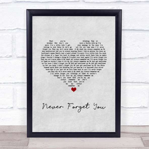 Noisettes Never Forget You Grey Heart Song Lyric Print